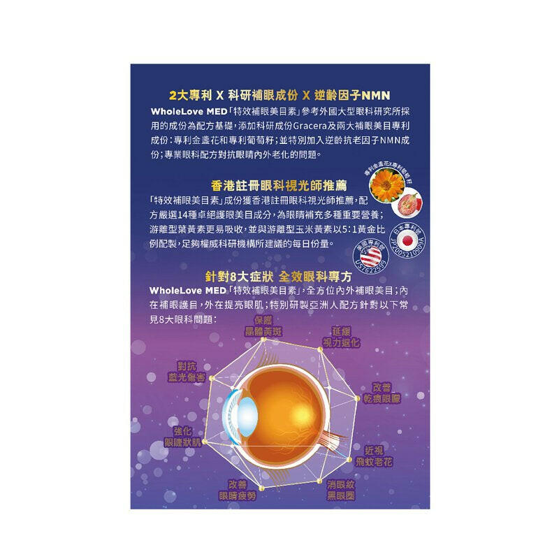 【萬寧版】WholeLove MED 愛完全 特效補眼美目素  中老年護眼緩解眼部乾澀 60粒.