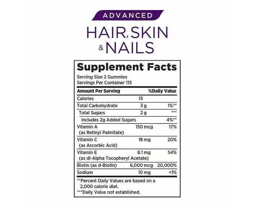 美國Nature Bounty-Advanced Hair Skin & Nails (6000mcg Biotin) Gummies 頭髮皮膚指甲健康軟糖 – 加強版 230粒.