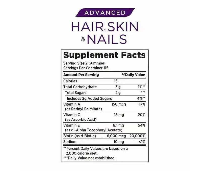 美國Nature Bounty-Advanced Hair Skin & Nails (6000mcg Biotin) Gummies 頭髮皮膚指甲健康軟糖 – 加強版 230粒.