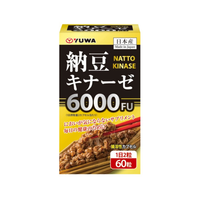 YUWA - 倍效降醇 日本高濃度活性納豆激酶 6000FU 不含紅麴 (60粒腸溶性軟膠囊) / (平行進口)