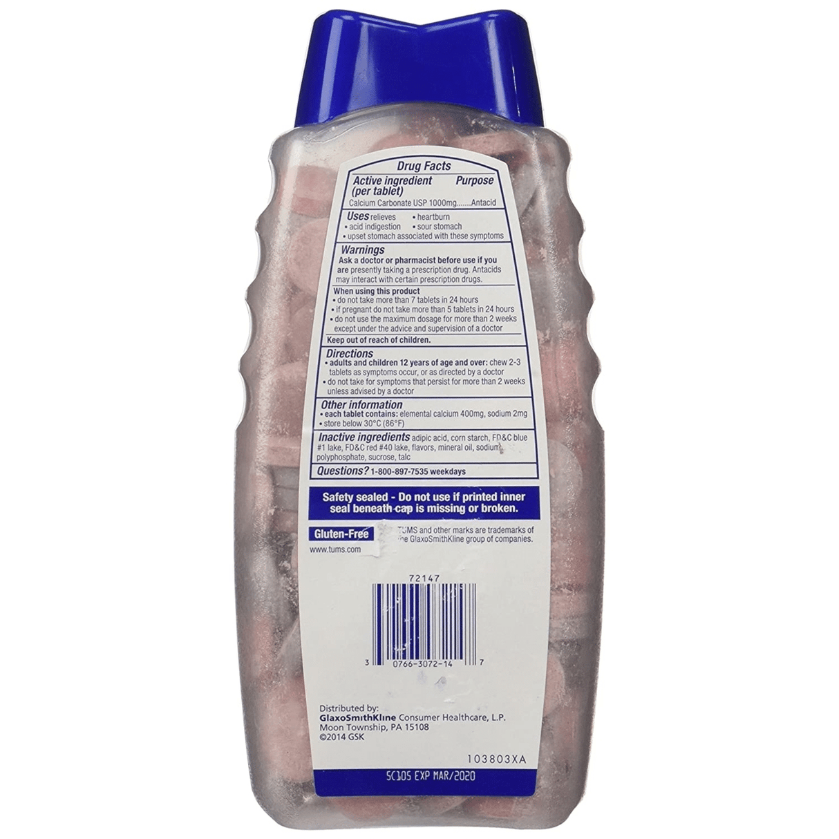 ［加拿大版］ TUMS 抗酸咀嚼鈣片(混合什錦漿果) 1000毫克  265粒