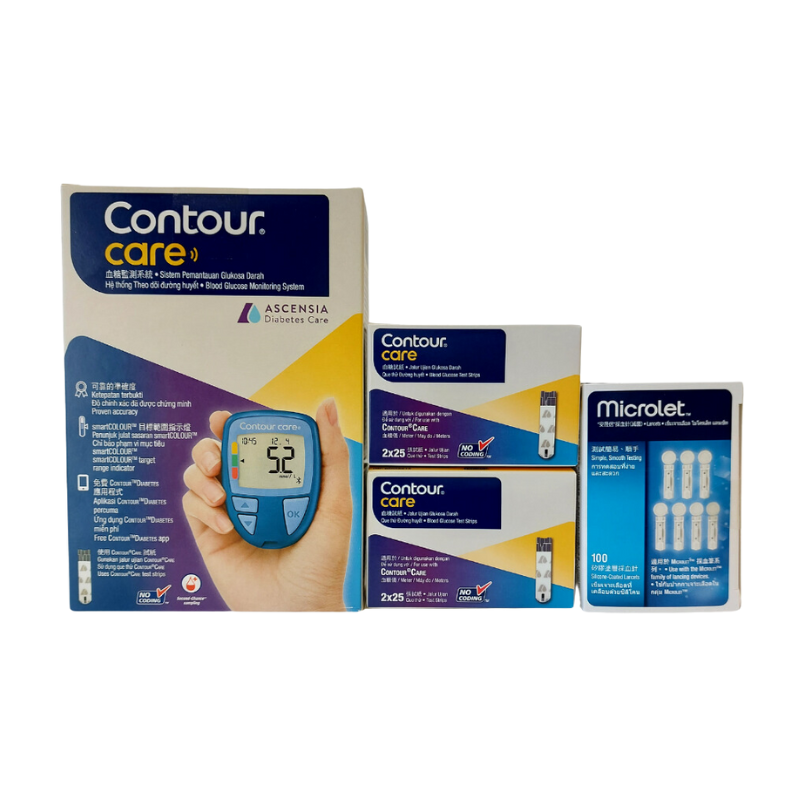 Contour Care 血糖機套裝 (原廠行貨)血糖機1部 採血筆1支 Microlet採血針100粒 血糖試紙 (2×25張) x 2盒