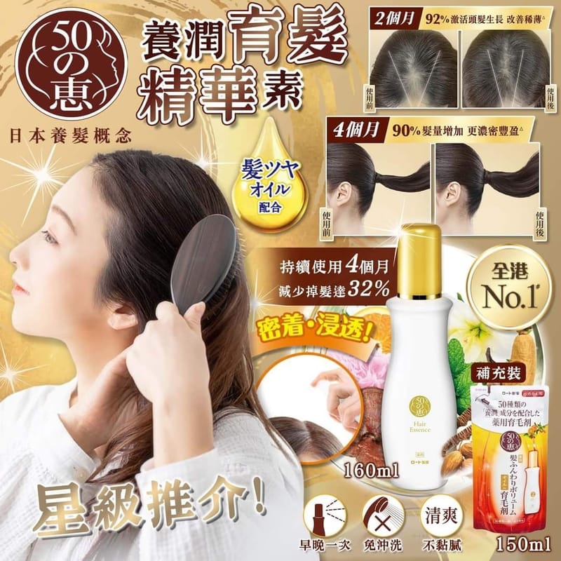 Rohto 50 Megumi Hair Softening and Nourishing Hair Essence Refill 150ml