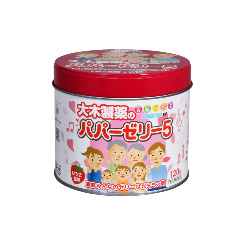 【新版】大木製藥兒童5種綜合維他命ACDE鈣軟糖120粒(草莓味)(日本內銷版）.