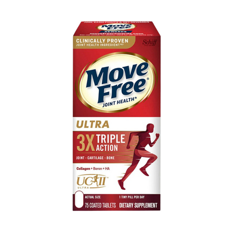 美國版Schiff益節Move Free加強版膠囊75片，含UC-II膠原蛋白與HA透明質酸，支援關節健康。