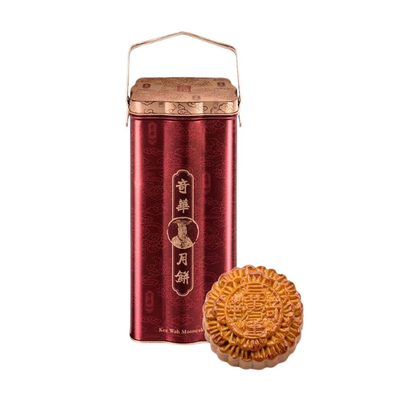 [In stock, customs clearance included] 2025 Kee Wah Bakery Golden Top Three Yolk Pure White Lotus Seed Paste Mooncake (4 pieces)